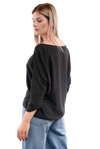Bluza dama din tricot, maneca trei sferturi, Gri Inchis, One Size - Img 3