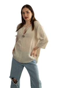 Camasa dama uni, Bej, Oversize - Img 6