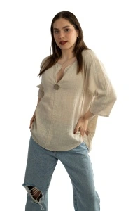 Camasa dama uni, Bej, Oversize - Img 6