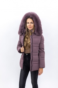 Geacă damă matlasată cu glugă și blană sintetică detașabilă 2319 - Lila Inchis - Img 4