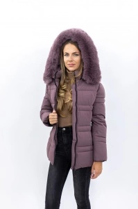 Geacă damă matlasată cu glugă și blană sintetică detașabilă 2319 - Lila Inchis - Img 4