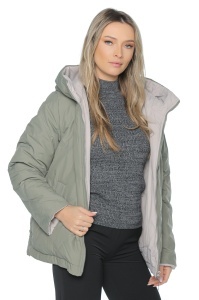 Geaca dama reversibila 2 fete, cu gluga, matlasata 2903, Verde-Crem - Img 5