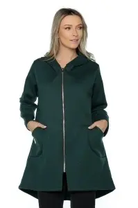 Hanorac dama cu glugă și fermoar, One size, Verde - Img 3