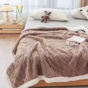 Pătură Cocolino cu Blăniță Uni, 200x230 cm, Model Tricotat , Maro