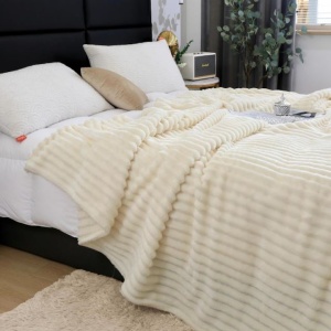 Patura cocolino cu dungi, 200x230cm - Culoare Ivoire - Img 2