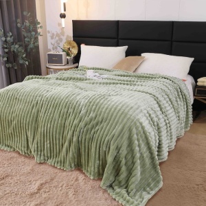 Patura cocolino cu dungi, 200x230cm - Culoare Verde Pal - Img 4