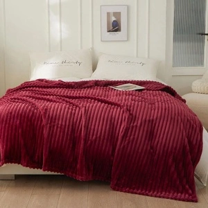 Patura cocolino cu dungi, 200x230cm - Culoare Visiniu