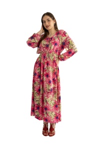 Rochie dama 2366 - Roz/Verde/Crem