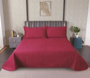 Set Cuvertură de Pat Matlasată/Catifelata din Microfibră, 3 Piese, 230x250 cm, Rosu Bordeaux