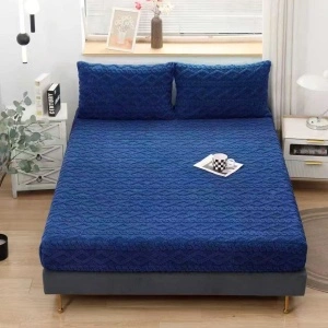 Set Husă de Pat Cocolino cu Elastic, 180x200 cm + 2 Fețe Pernă 50x75 cm, Culoarea Albastra, Textură în Relief