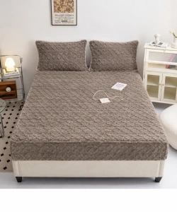 Set Husă de Pat Cocolino cu Elastic, 180x200 cm + 2 Fețe Pernă 50x75 cm, Culoarea Maro Cenusiu, Textură în Relief