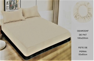 Set husa pat cu elastic si 2 fete de perna,180x200 cm - culoare Crem