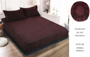 Set husa pat cu elastic si 2 fete de perna,180x200 cm - culoare Maro
