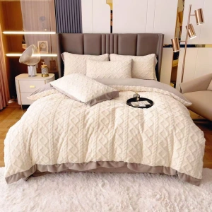 Set Lenjerie de Pat Cocolino Premium, 4 Piese, Model Tricotat, Ivoire
