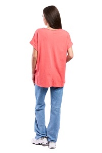 Tricou dama cu imprimeu floral 1055, Coral, Marime Universala - Img 3