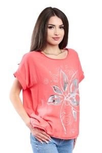 Tricou dama, Flower, Coral, Marime Universala - Img 2