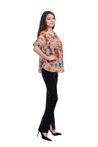 Bluza dama 933 - Crem/Portocaliu/Turcoaz - Img 4