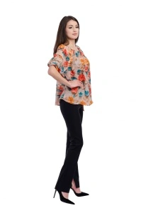 Bluza dama 933 - Crem/Portocaliu/Turcoaz - Img 4