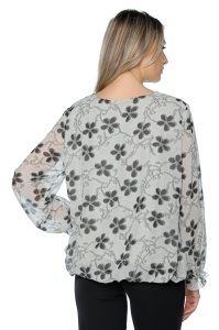Bluza dama cu imprimeu 924, mâneci lungi vaporoase, Gri-Negru - Img 2