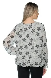 Bluza dama cu imprimeu 924, mâneci lungi vaporoase, Gri-Negru - Img 2
