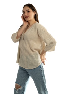 Camasa dama uni, Bej, Oversize - Img 3
