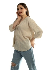 Camasa dama uni, Bej, Oversize - Img 3