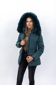 Geacă damă matlasată cu glugă și blană sintetică detașabilă 2319 - Verde Inchis - Img 4