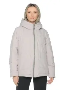 Geaca dama reversibila 2 fete, cu gluga, matlasata 2903, Verde-Crem - Img 2