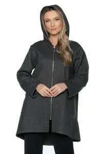Hanorac dama cu glugă și fermoar, One size, Gri - Img 5
