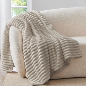 Patura cocolino cu dungi, 200x230cm - Culoare Grej Deschis - Img 2