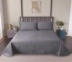 Set Cuvertură de Pat Matlasată/Catifelata din Microfibră, 3 Piese, 230x250 cm, Gri