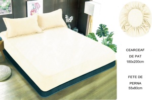 Set husa pat cu elastic si 2 fete de perna,180x200 cm - culoare Ivoire