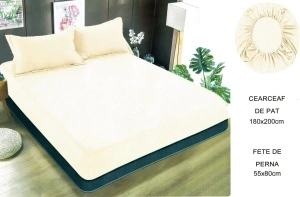 Set husa pat cu elastic si 2 fete de perna,180x200 cm - culoare Ivoire