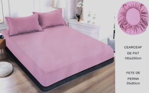 Set husa pat cu elastic si 2 fete de perna,180x200 cm - culoare Lila