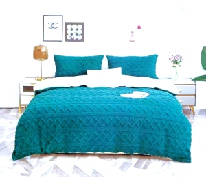 Set Lenjerie de Pat Cocolino Premium, 4 Piese, Model Tricotat, Vernil