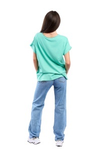 Tricou dama cu imprimeu floral 1055, Turcoaz, Marime Universala - Img 4