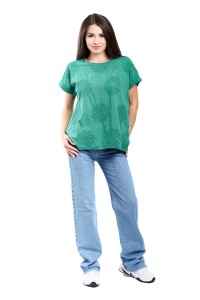 Tricou dama cu imprimeu floral 1055, Verde Inchis, Marime Universala