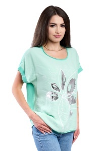 Tricou dama, Flower, Verde Deschis, Marime Universala - Img 2