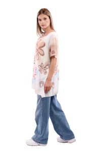 Bluza dama 8894, Bej/Alb, One Size - Img 2