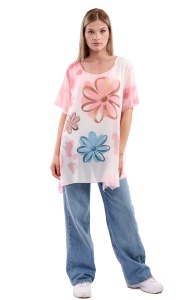Bluza dama 8894, Roz/Alb, One Size