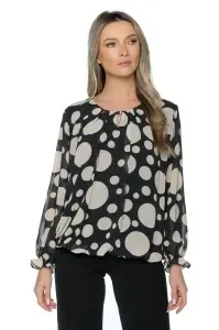 Bluza dama cu imprimeu 924, mâneci lungi vaporoase, Negru-Crem - Img 4