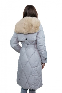 Geaca dama lunga cu blana 618 - Gri Argintiu - Img 2
