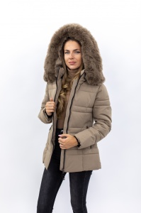 Geacă damă matlasată cu glugă și blană sintetică detașabilă 2319 - Bej - Img 4