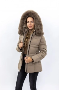 Geacă damă matlasată cu glugă și blană sintetică detașabilă 2319 - Bej - Img 4