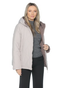 Geaca dama reversibila 2 fete, cu gluga, matlasata 2903, Bej Deschis-Maro - Img 5