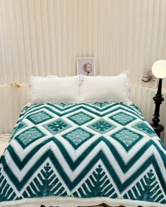 Patura Cocolino Dubla cu Blanita, Model Geometric, 200 x230 cm, Verde