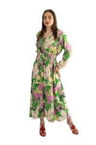 Rochie dama 2366 - Verde/Crem/Lila