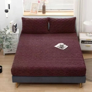 Set Husă de Pat Cocolino cu Elastic, 180x200 cm + 2 Fețe Pernă 50x75 cm, Culoarea Maro, Textură în Relief