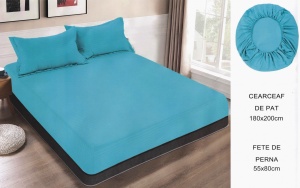 Set husa pat cu elastic si 2 fete de perna,180x200 cm - culoare Bleu