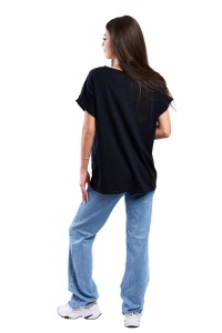 Tricou dama cu imprimeu floral 1055, Negru, Marime Universala - Img 4
